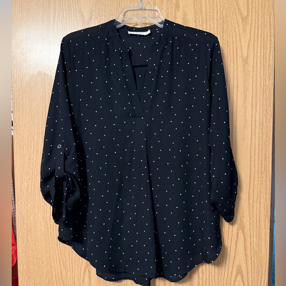 Lush Black Top with White Dots